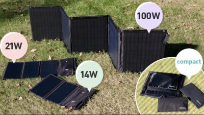 cheeroのソーラーチャージャーは折り畳み可能・持ち運びに便利な14W、21W、100Wの3種