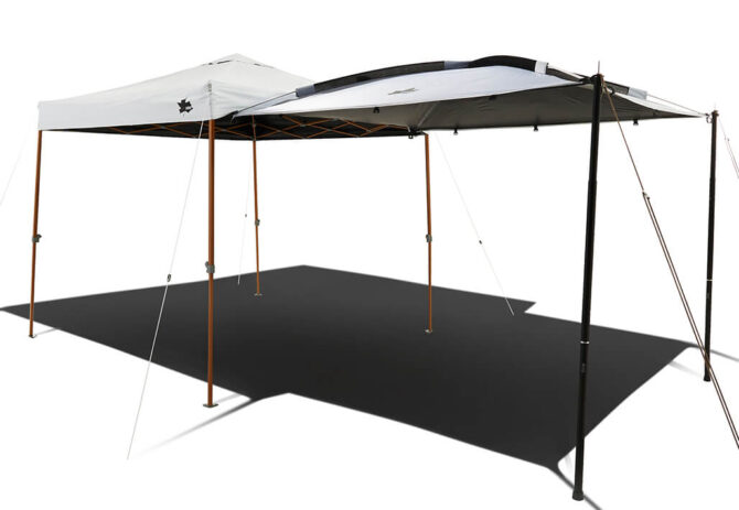 LOGOSの「ソーラーブロック Link Panel-BA(220×190cm)」は特殊加工で日射しと熱を超強力ブロック！Qセットタープ、車に連結するPANELタープ